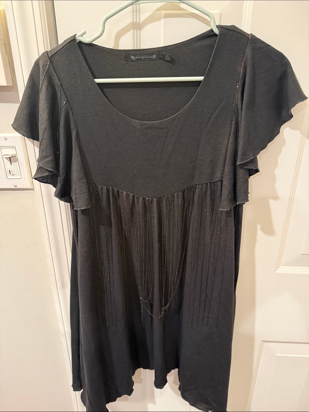 Black Women’s Ruffle Sleeve Dress with Chain Detail